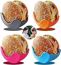 Burger Holders Hamburger Sandwich Fixed Box Clip Rack, Retractable Reusable Silicone Safe Container for Eating, 4 Pcs
