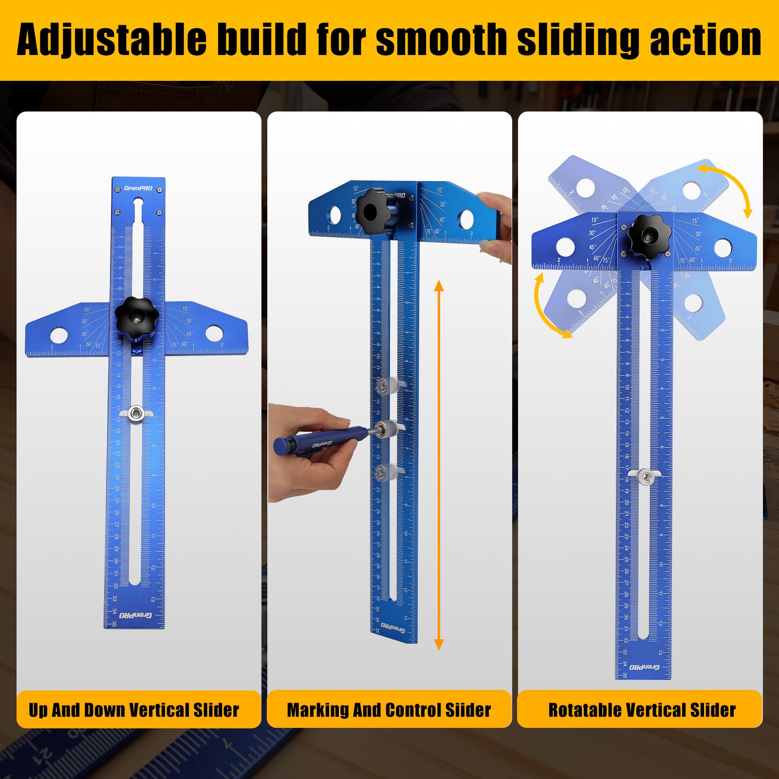 GRENPRO Speed Combination T-Square Woodworking Carpenter Angle Finder Ruler — Amazon image 7