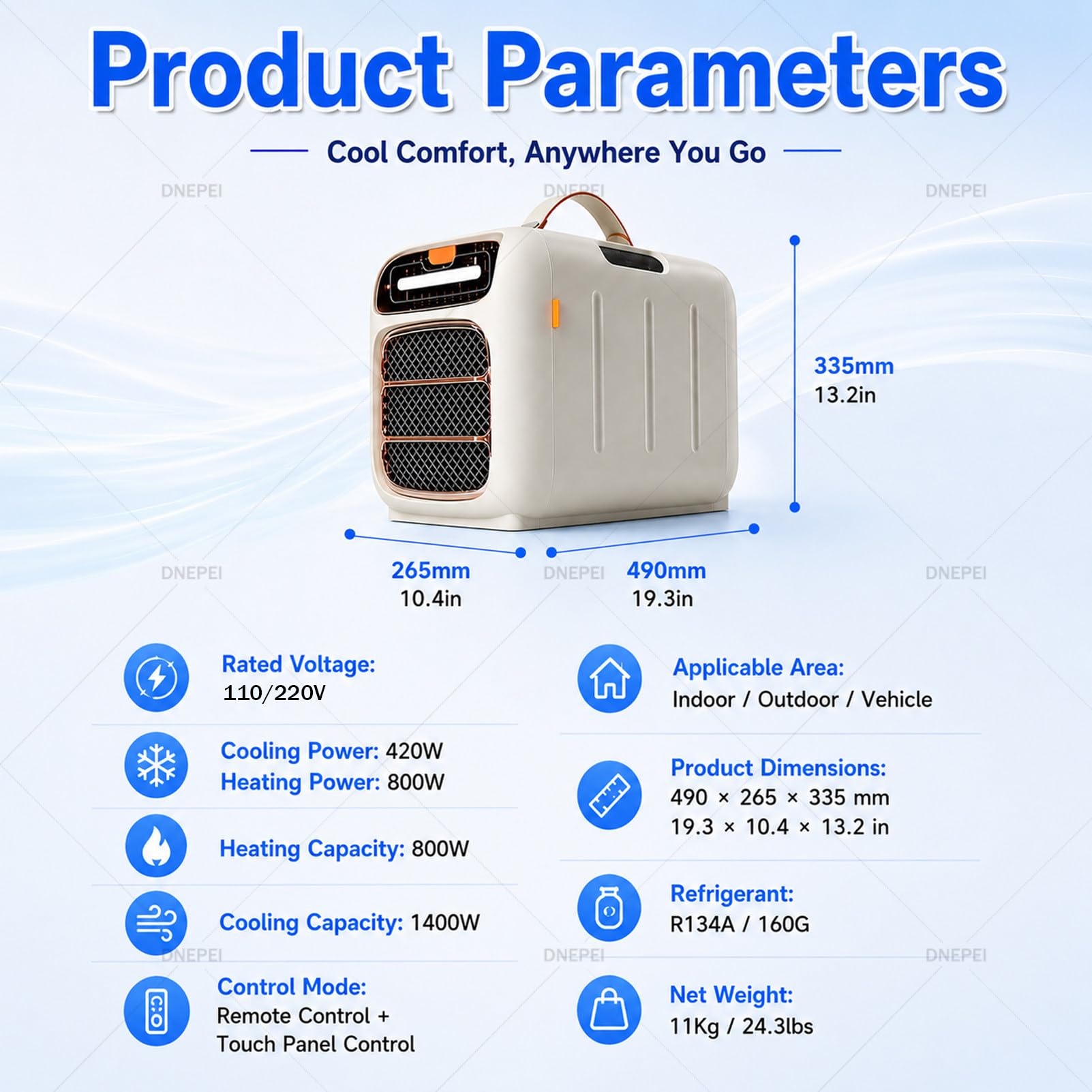 Aire Acondicionado Camping,Aire Acondicionado portátil sin Tubo Exterior Heatingandcooling | Unidad de aire acondicionado 3 en 1 de 4700 BTU para tiendas de campaña, autocaravanas y furgonetas camper