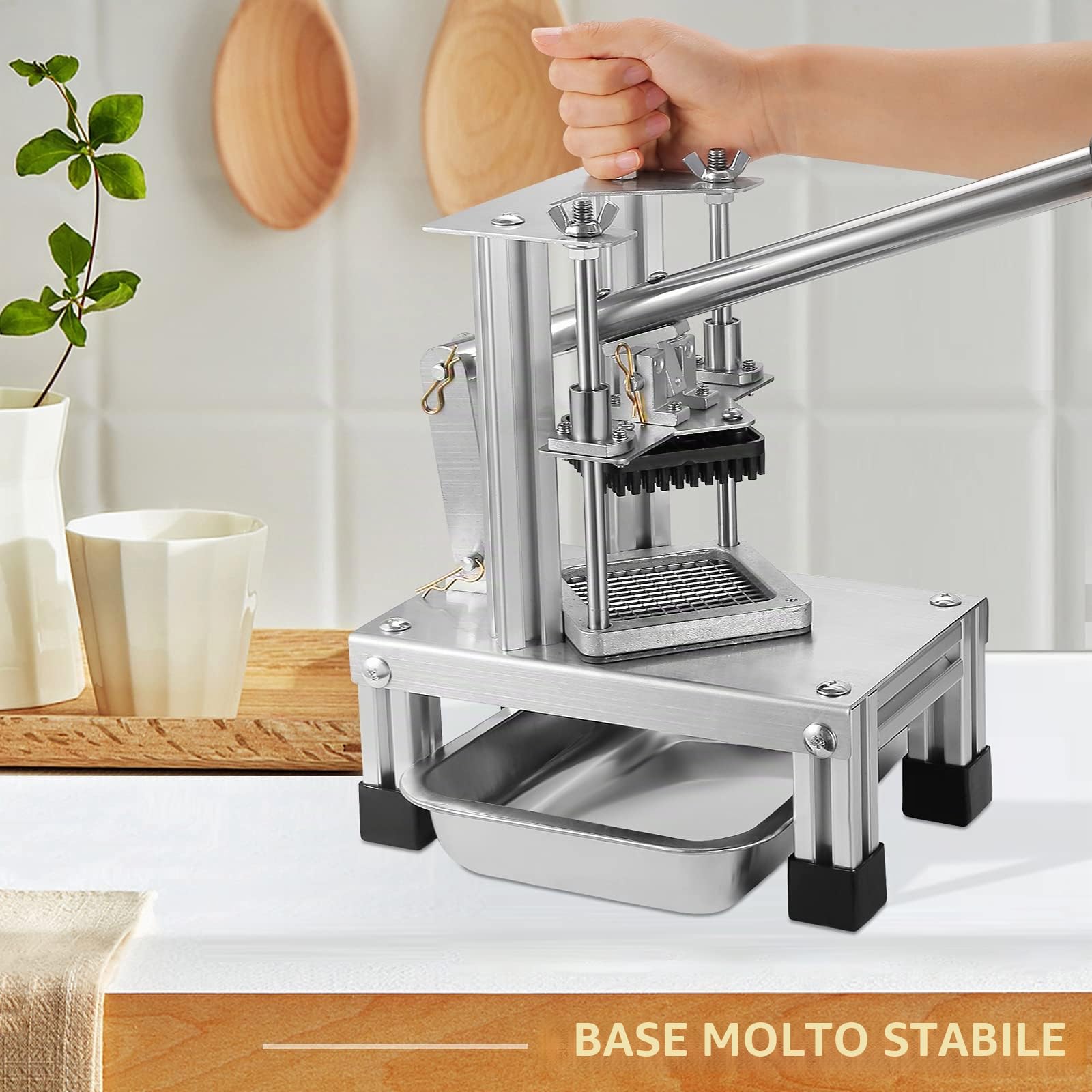 Commerciale French Fry Cutter con 3 lame di ricambio, 1/2",1/4" e 3/8" lama semplice tritatubi limone affettatrice patate patatine fritte con manico allungato