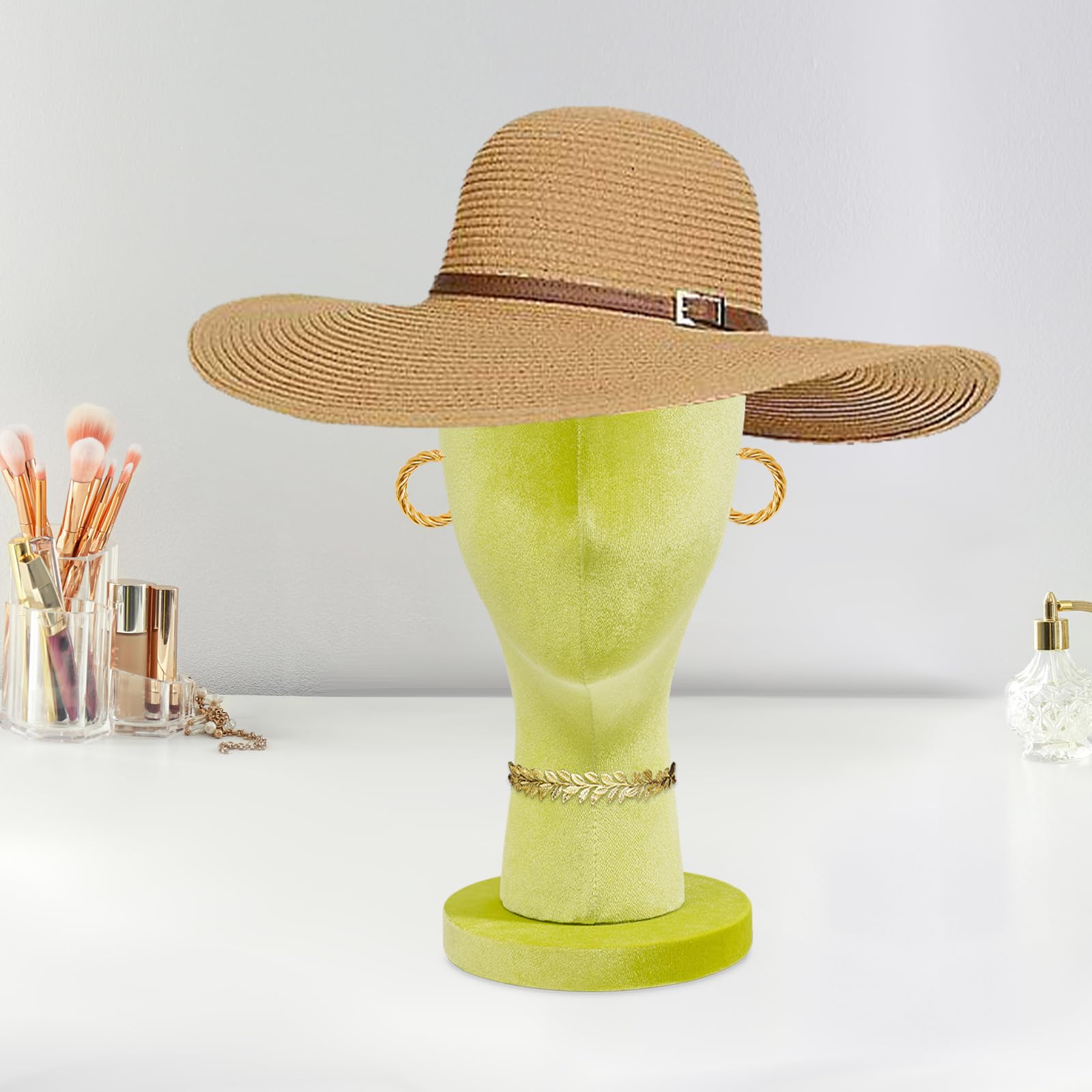 Schaufensterpuppe Kopf Weiblich PU-Schaum Samt Perücken Ausstellung Stativ Basis Stabile Präsentation für Hut Schal Haarband Frisiersalon Mode Geschäft Fotografie 35cm Höhe