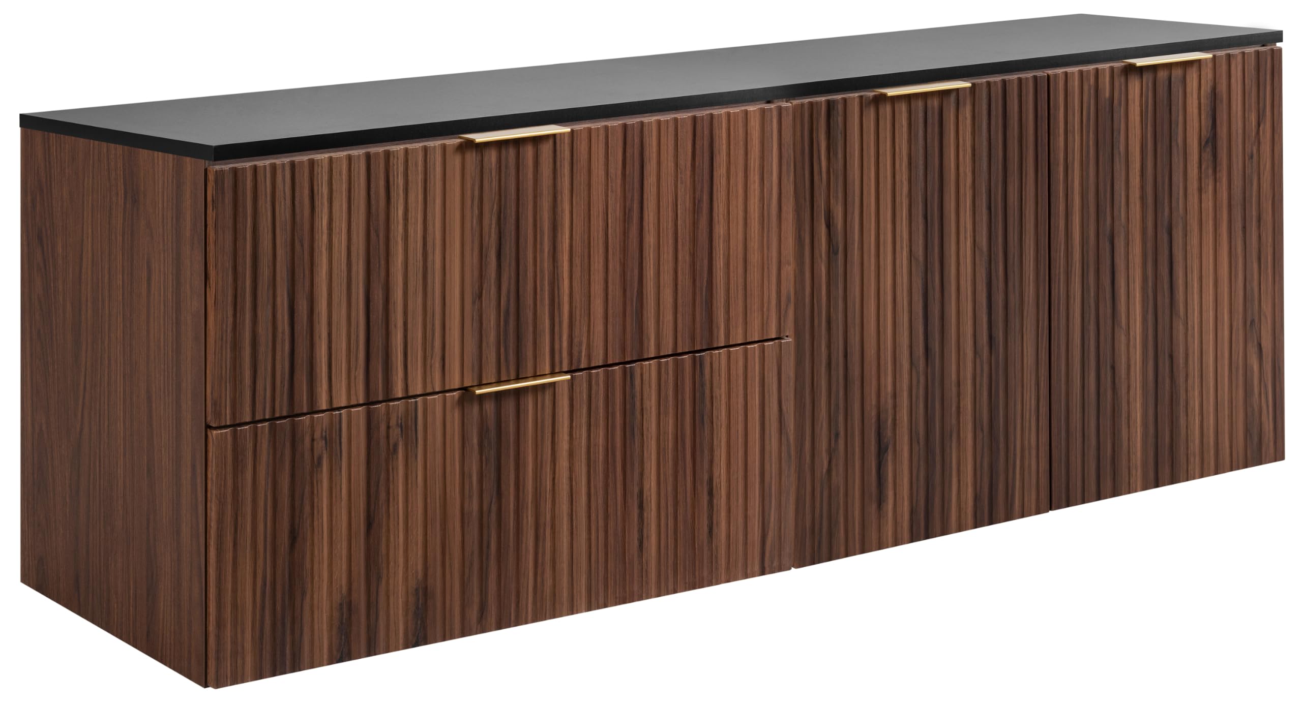 Mobile da bagno sospeso con top, Noce / Nero, 160 x 58,6 x 46 cm