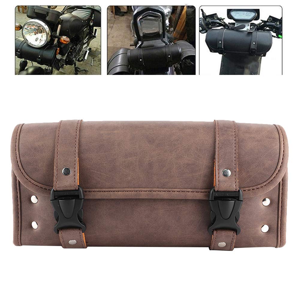 30×13×13 Motorcycle Vintage PU Leather Side Saddle Bag Brown Tool