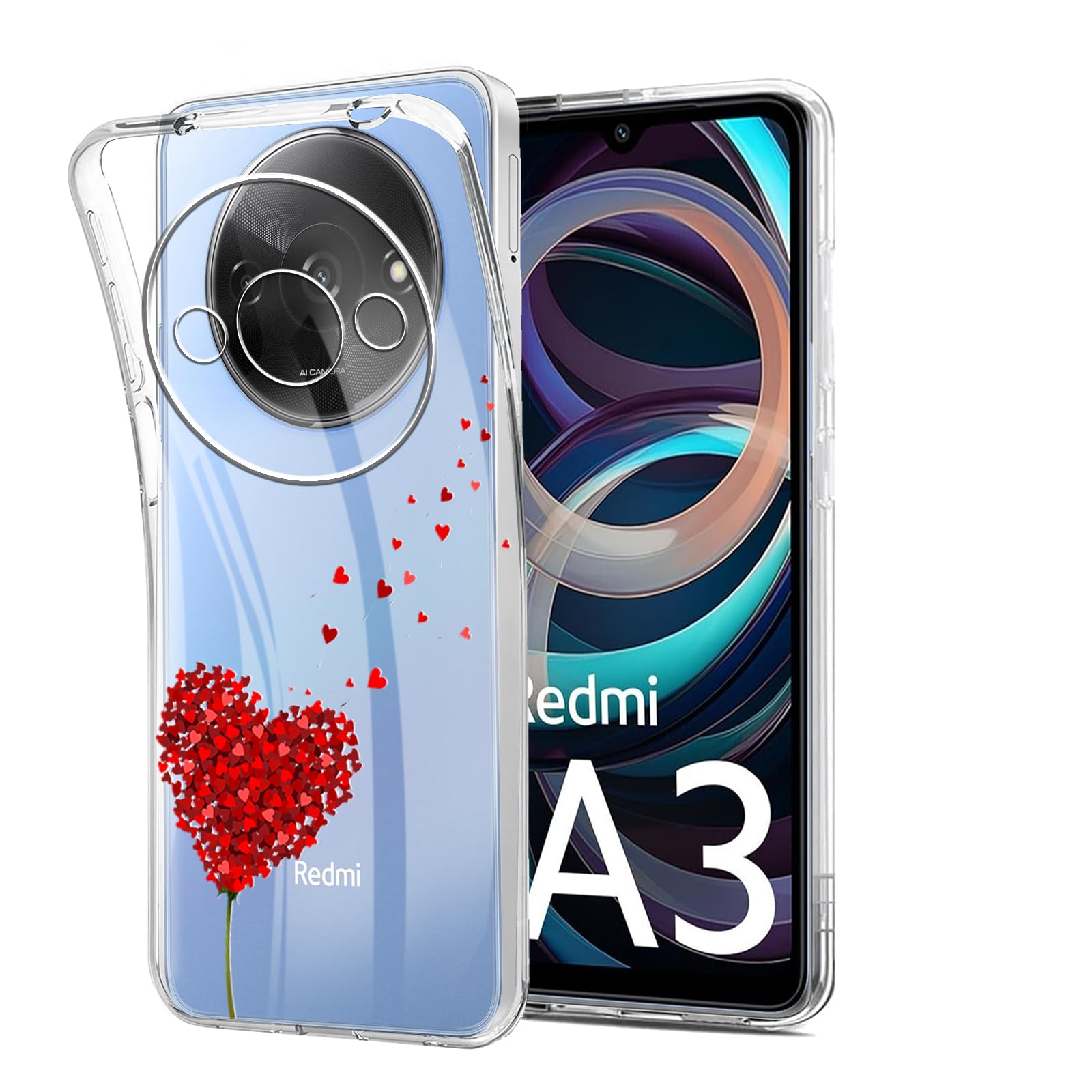 TTSWJBD Cover Per Xiaomi Redmi A3 E Vetro Temperato Custodia Con Cordino Silicone Trasparente Morbida Cover Cellulare Girocollo Collana Necklace Protettiva Bumper Antiurto TPU Case, Nero - Foto 7