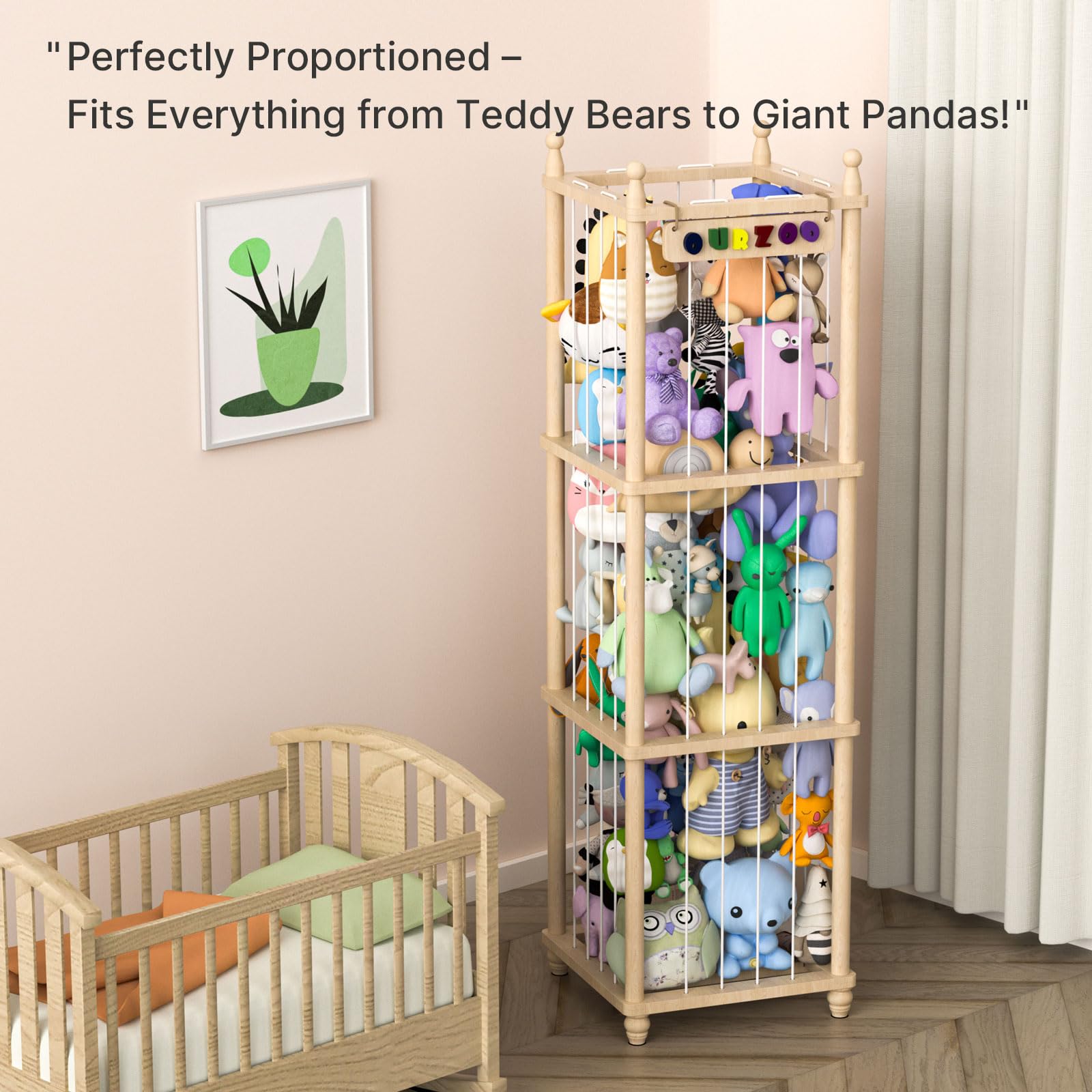 Eniffbaa Stuffed Animal Storage, Wood Stuffed Animal Zoo Storage,3D Zoo Plaque Toy Organizer, Extra Large Capacity Plush Toy Cage,Stuffed Animal Holder,Gift for Nursery Playroom Kidroom Decor-XL