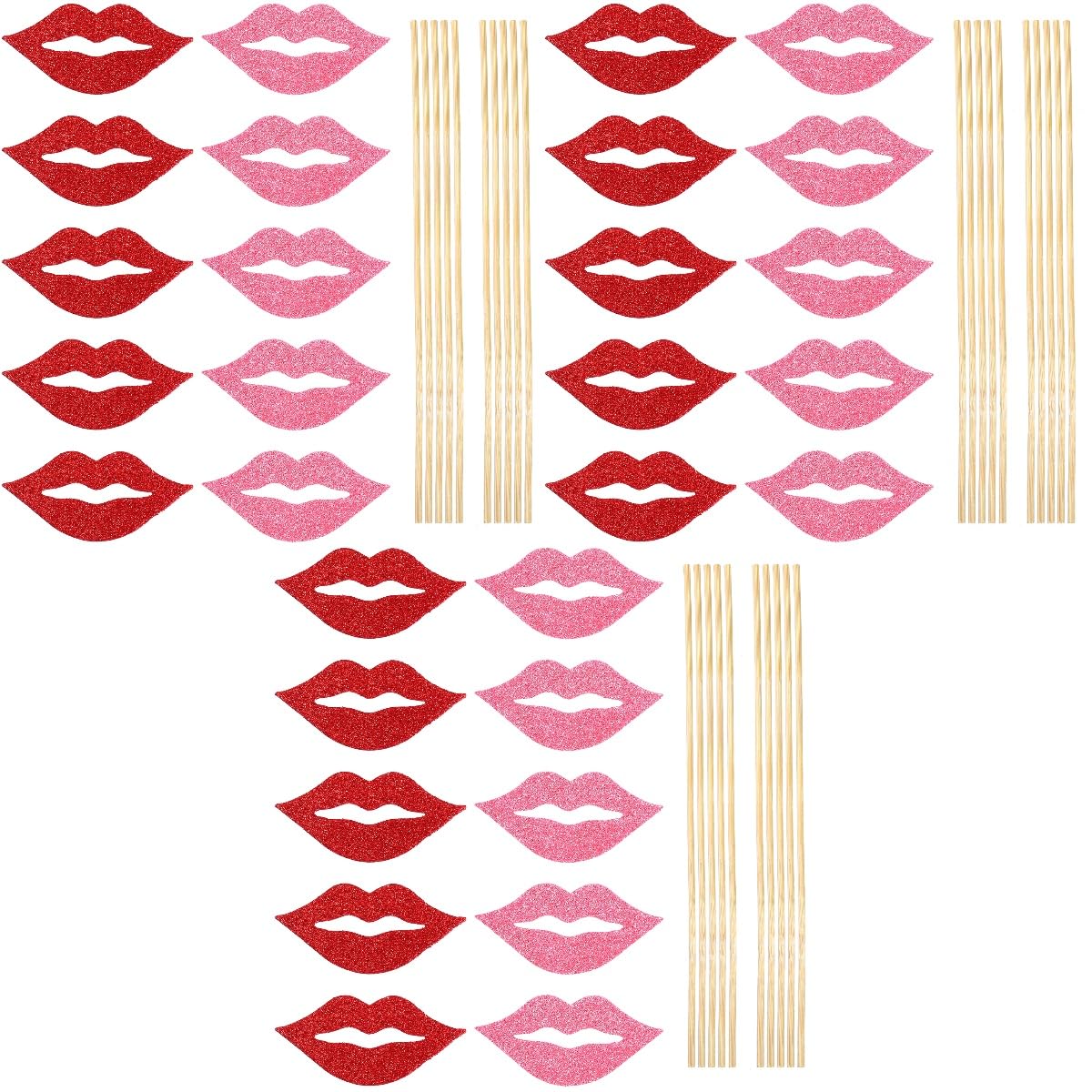 3 Sätze Teiliges Handheld Foto Requisiten Rote Und Pinke Lippen Kreative Party Deko Für Festival Geburtstag Hochzeit Selfie Zubehör 40 Stück * 3