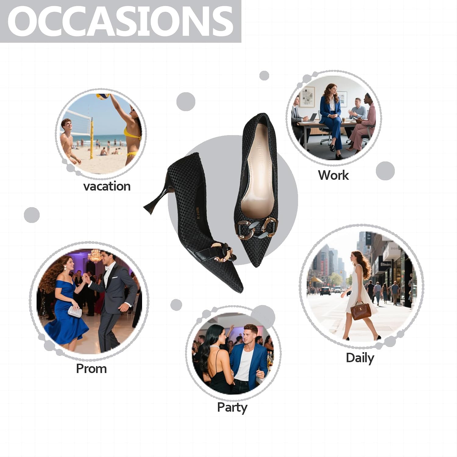 Womens Metal Buckle High Kitten Heel Pumps Braid Upper Sexy Pointed Closed Toe Stiletto Slip On High Heels for Wedding Party Prom Dress Pole Dance