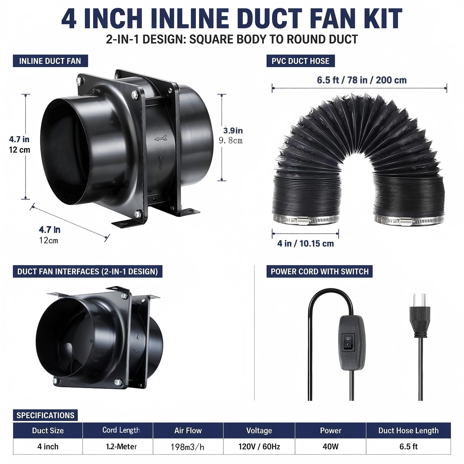 4inch Axial Exhaust Fan + 6.5ft Dryer Hose Kit -2