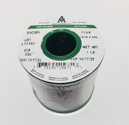 Miniatura 2 de AIM Wire Solder, 15671, No-Clean, SAC305, CX18 Flux 2.5%, Diameter: 0.032"Inch, 1 Pound Spool