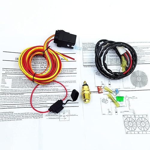 Miniatura 4 de Kit de arnés de cables para ventilador de enfriamiento eléctrico, termostato de 185 grados encendido a 165 grados, relé de 4050 amperios