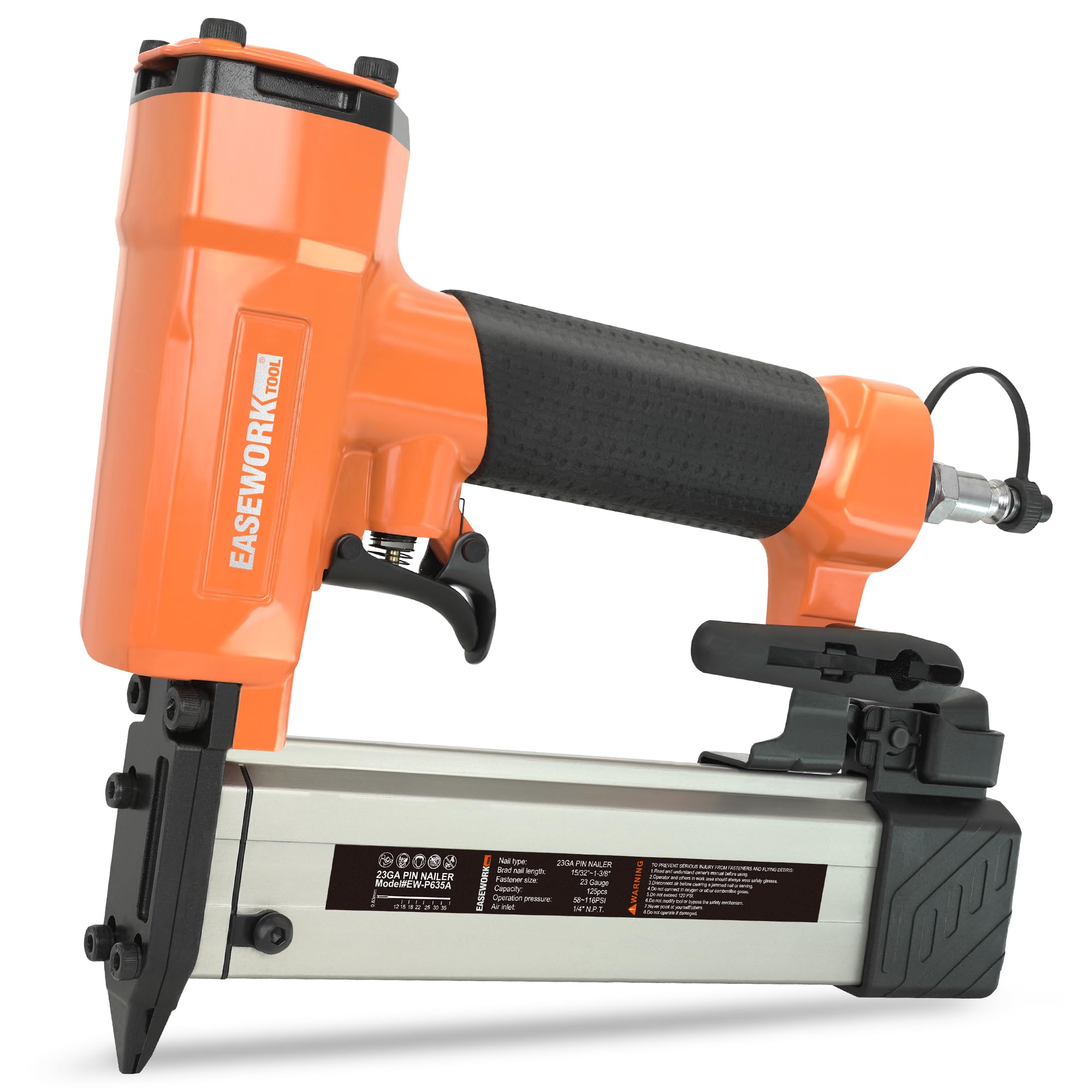EASEWORK Pin Nailer 23 Gauge, Pneumatic Pin Nail Gun for 1/2" to 1-3/8" Pin Nails, Headless Micro Pinner Creates Invisible Holes, Extra Long Service Life, For Cabinet, Small Trim, Fine Molding, Crafts