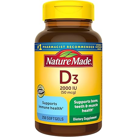 Vitamin D3, 250 Softgels, Vitamin D 2000 IU (50 mcg) Helps Support Immune Health, Strong Bones and Teeth, & Muscle Function, 250% of the Daily Value for Vitamin D in One Daily Softgel