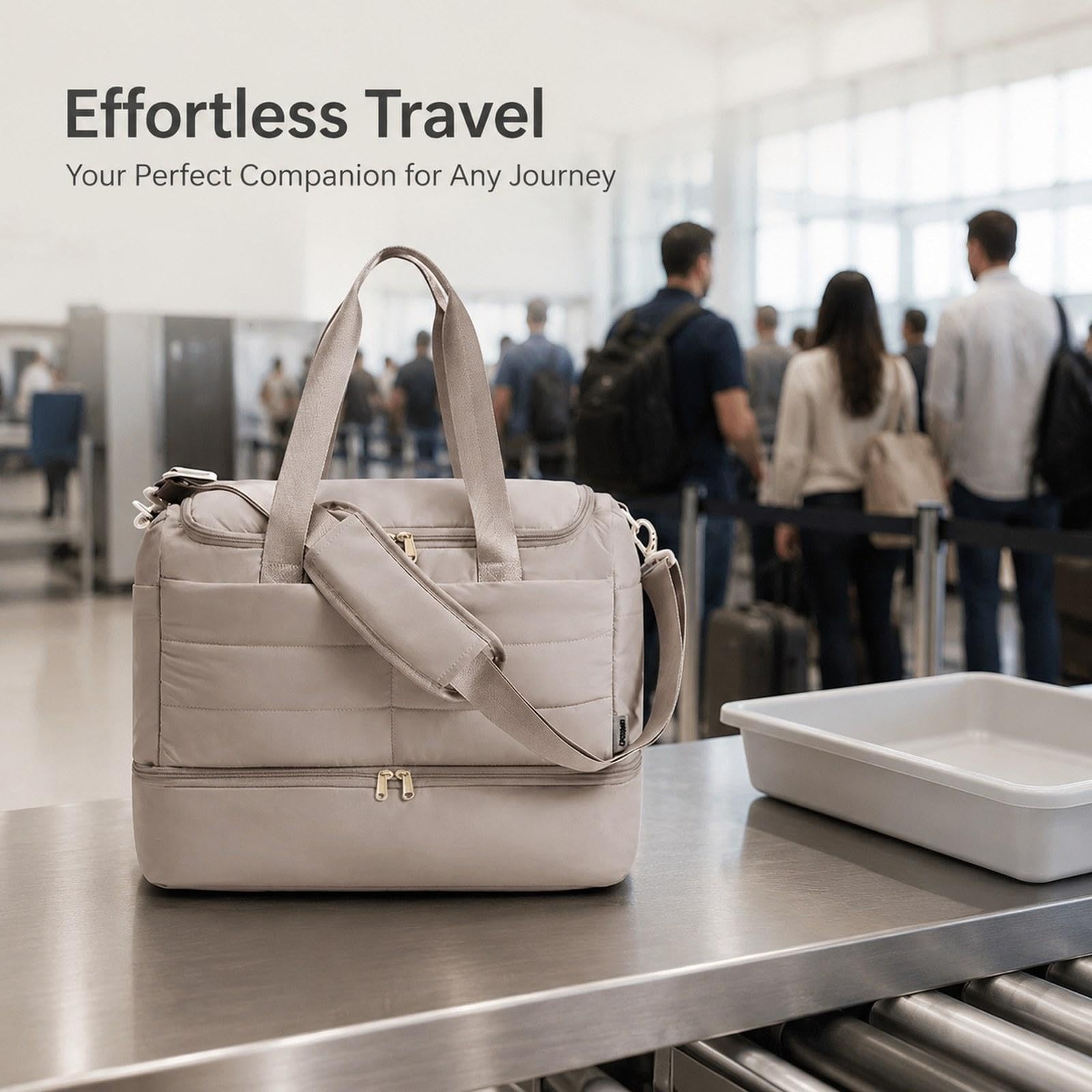 Borsa da Viaggio Donna Borsa Tote Multifunzione Borsa Sportiva con Scomparto Scarpe Sacca Leggera Impermeabile Adatta a Escursioni Lavoro Attività, Cachi