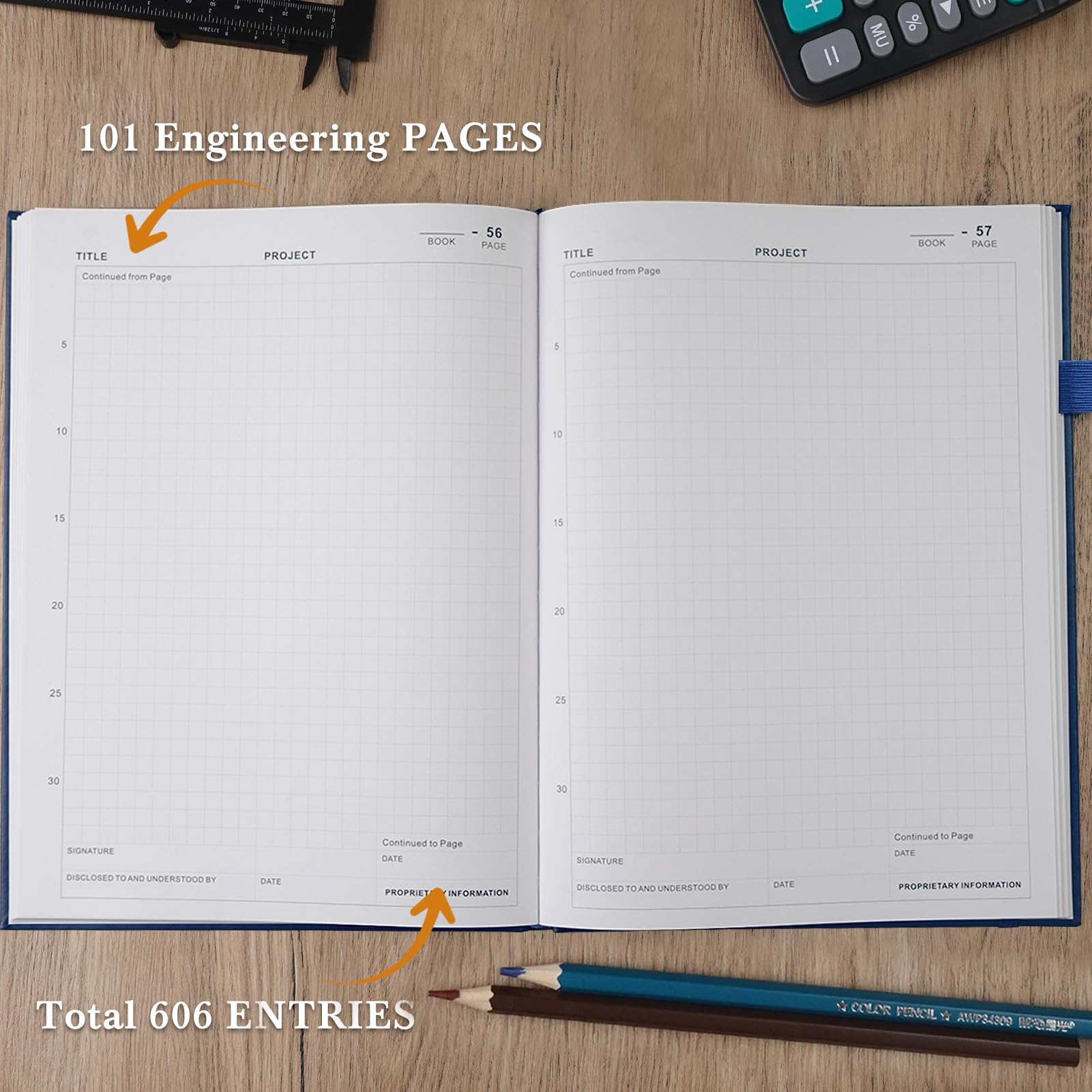 Cuaderno de ingeniería, cuadernos de papel de ingeniería profesional para el trabajo, 8.5 x 11 pulgadas, cuaderno de laboratorio para estudiantes con papel cuadriculado, cuaderno gráfico de