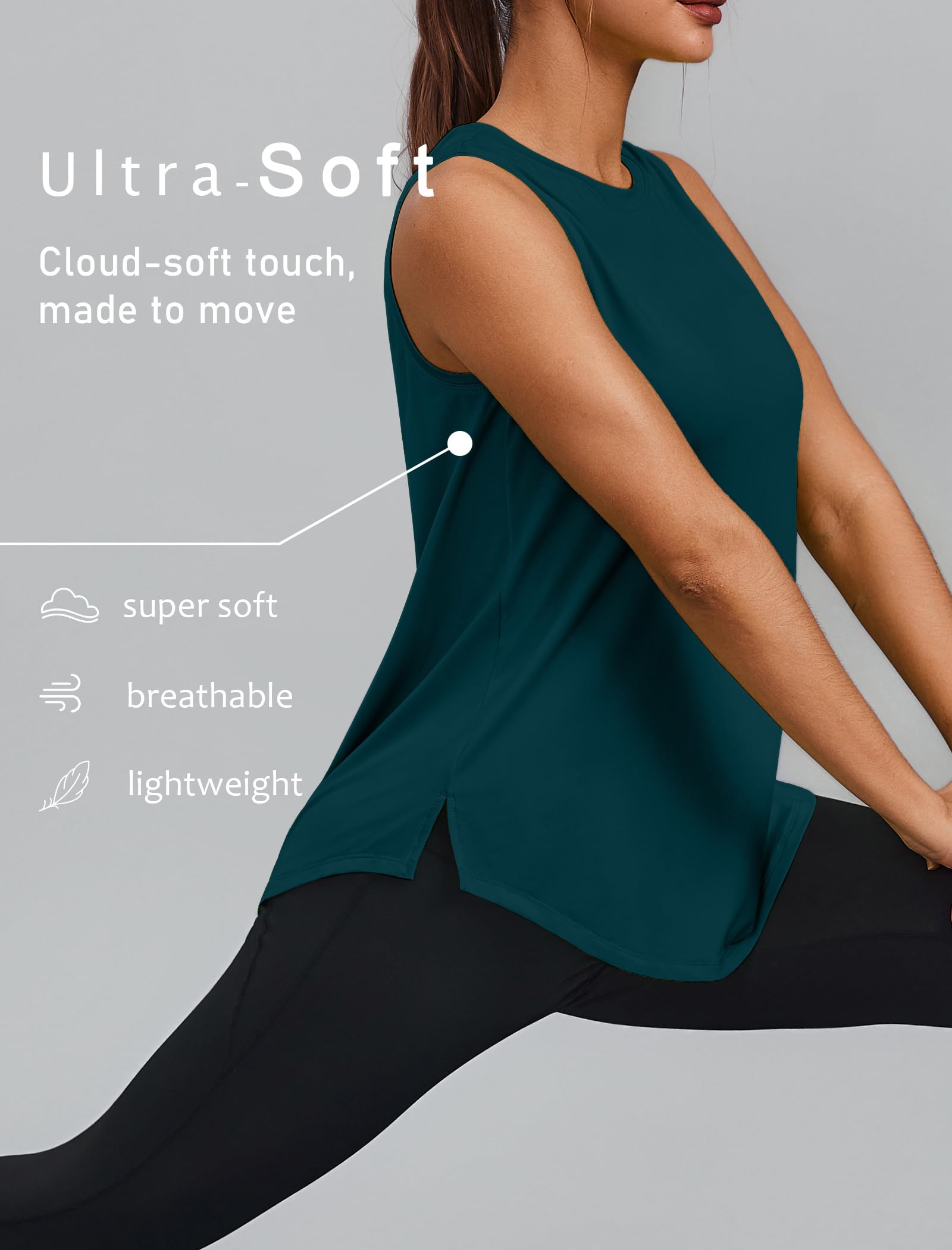 PINSPARK Workout Tops for Women Sleeveless Athletic Tank Tops UPF 50+ Running Tanks with Side Slits Loose Fit Gym Yoga Shirt - 5