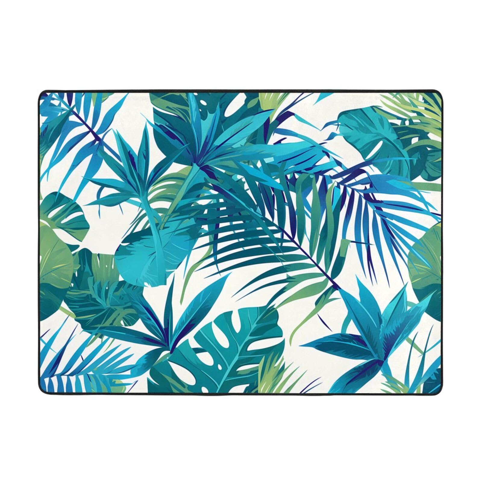 Tapis imprimé feuilles tropicales 160 x 121 cm résistant usure