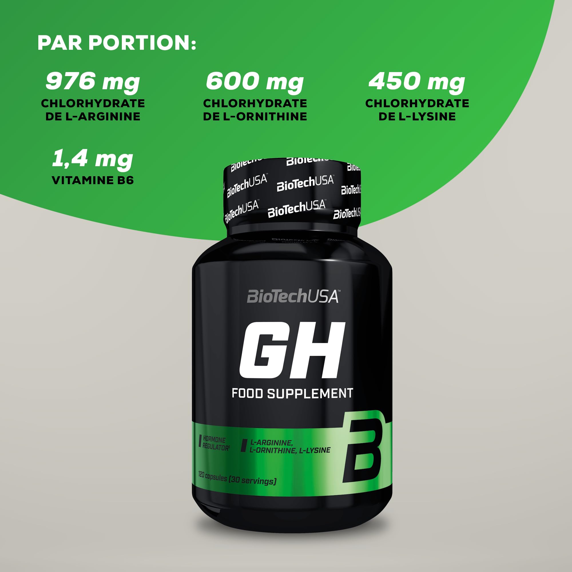 BioTechUSA GH | Régulateur Hormonal | avec Acides Aminés et Vitamine B6 | Augmente l'Hormone de Croissance | Construit du Muscle | Réduit la Graisse | 120 gélules