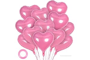 12 Pcs Pink Heart Balloons,18 inch Pink Heart Foil Balloons