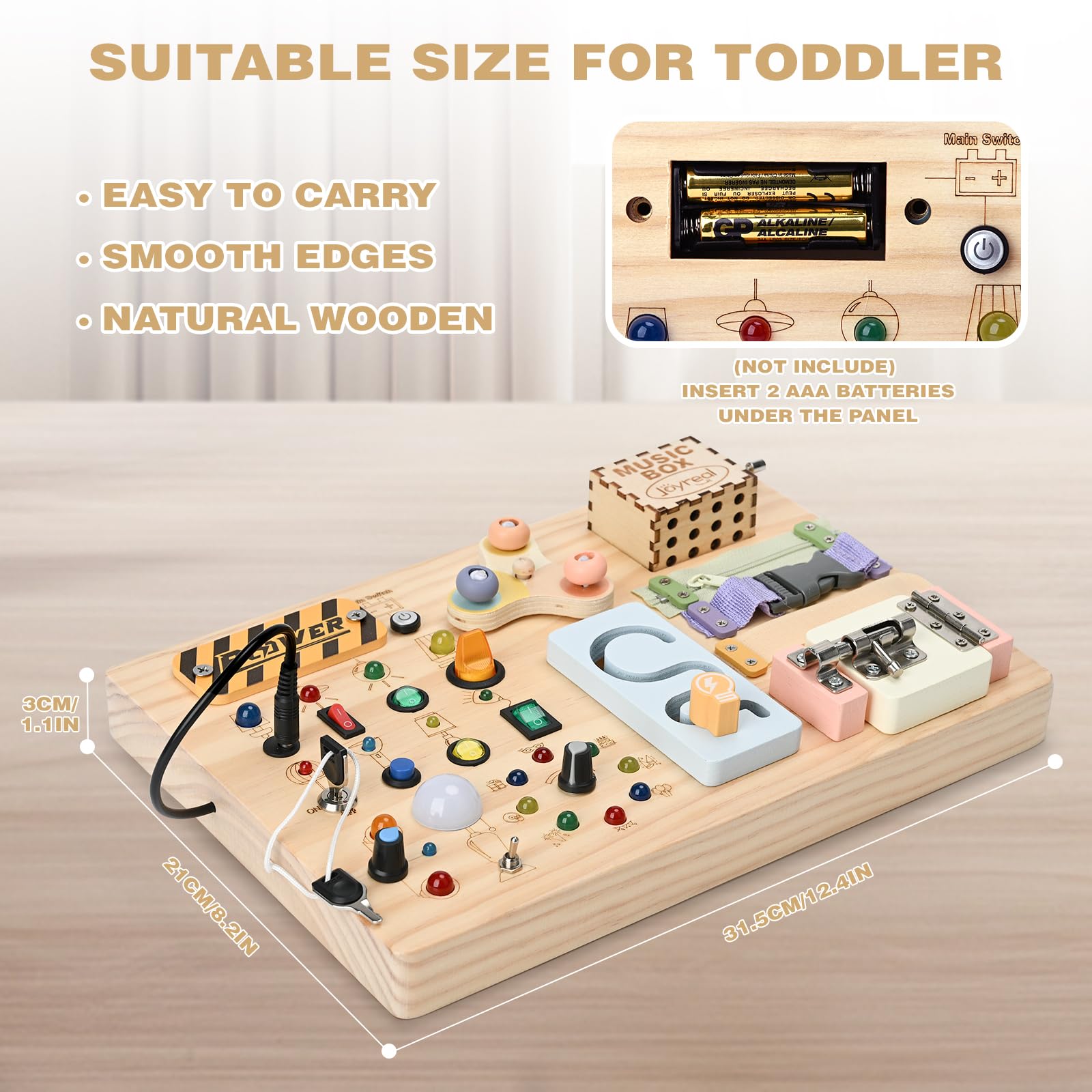 Joyreal Busy Board Juguetes Montessori 1 años, Educativos Sensoriales Avec 19 LED 12 Motricité, Voyage Portables Activity Board 2 3 años, Juguetes Regalos pour Garçons Filles