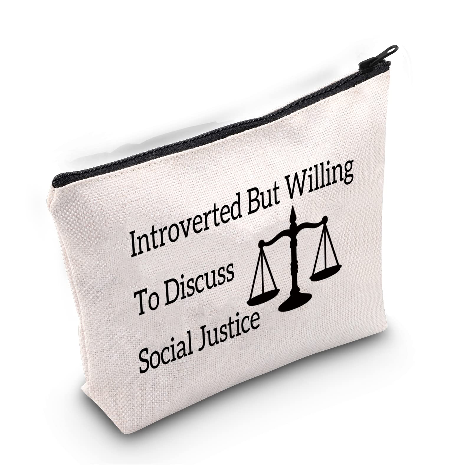 LEVLOFunny Social Justice Gifts Introverted But Willing To Discuss Social Justice Makeup Bags Judge Lawyer Gifts, Willing To Discuss Social Justice