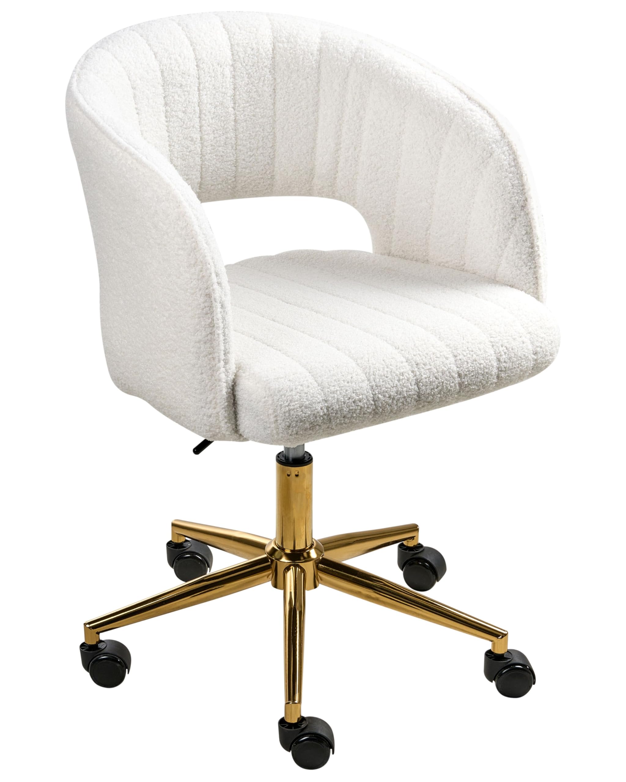Beliani Silla de Oficina de bouclé Blanco Crema Negro Dorado giratoria Ajustable Acolchado Katonah