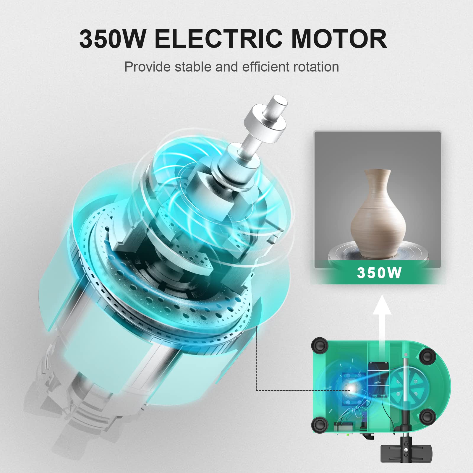 Torno Ceramica Eléctrica, 25CM Torno de Alfarero que forma la Máquina 350W Bricolaje Eléctrico Herramienta de Arcilla con Pedal y Lavabo Desmontable Para el Trabajo de Cerámica Arte Artesanía