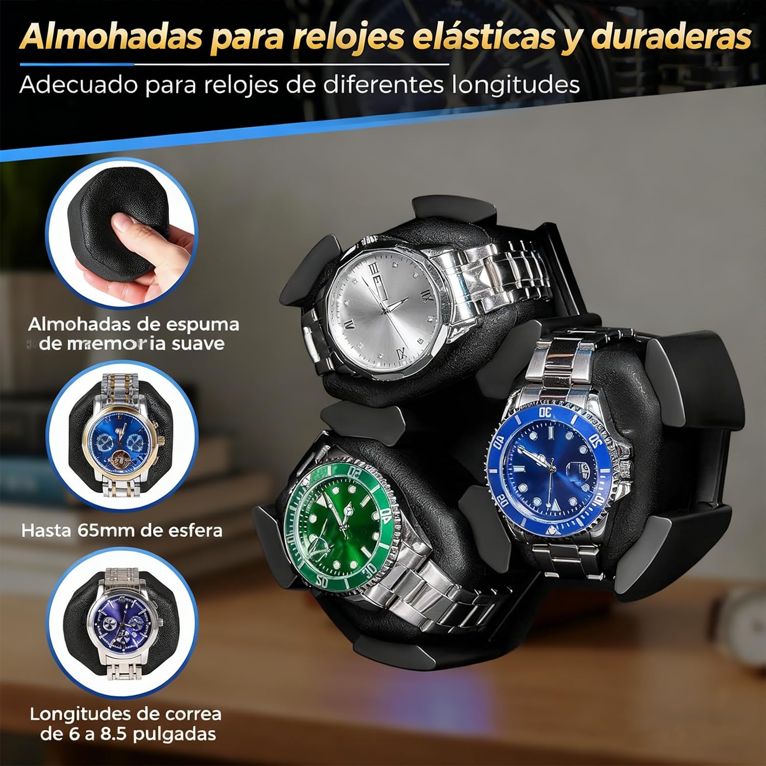 ANWBROAD Enrollador de reloj giratorio para 6 relojes con LED y motor súper silencioso, 4 modos de rotación, caja de bobinado, agitador con cable USB, regalo UJWW003Y