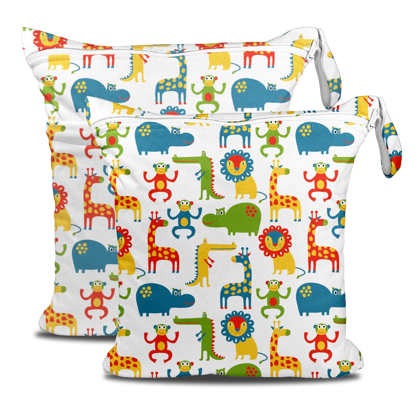 ROELLY Wetbag Kindergarten, 2-Teilige Nassbeutel Kindergarten, wasserdichte Waschbare Windelbeutel, Nass- und Trockentasche, Umweltfreundliche Wiederverwendbare Wetbags, Süße Kleine Tiere