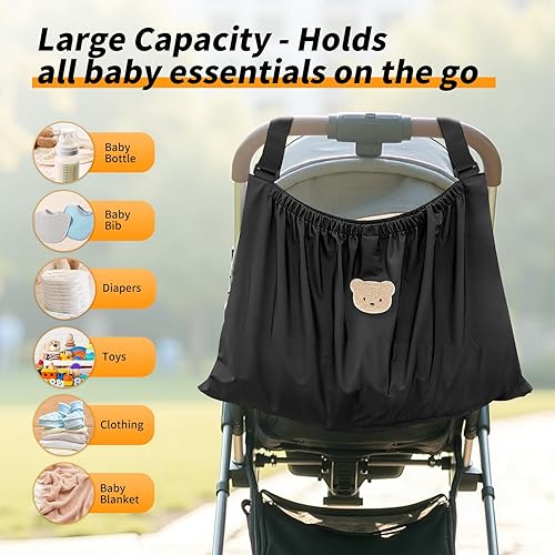 Miniatura 3 de Bolsa de carga para cochecito, organizador impermeable para artículos esenciales para bebés, bolsa de almacenamiento colgante multifuncional con