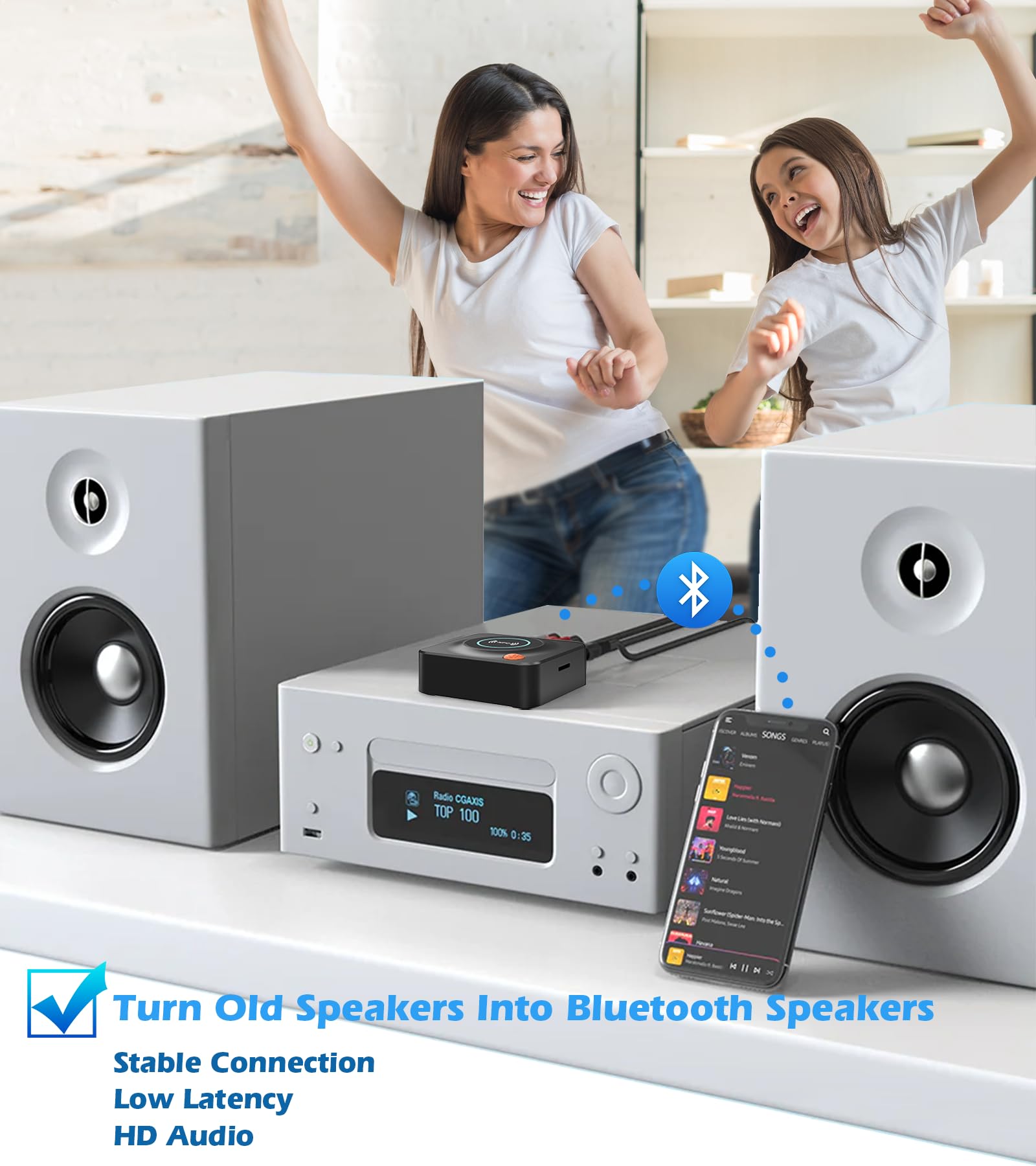 Bluetooth Receiver for Home Stereo, AUX RCA to Bluetooth Adapter for Old Speakers, NFC Wireless Audio Receiver for Music Streaming Sound System, KAIY Convert Wired Speakers to Wireless