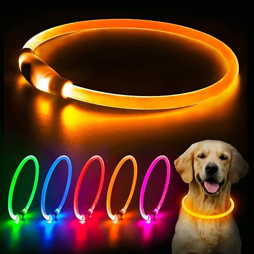 LED Dog Collar, USB Rechargeable Glowing Lighted Up Collar, Cuttable Water-Resistant TPU Safety Collar Lights for Small Medium Large Dogs