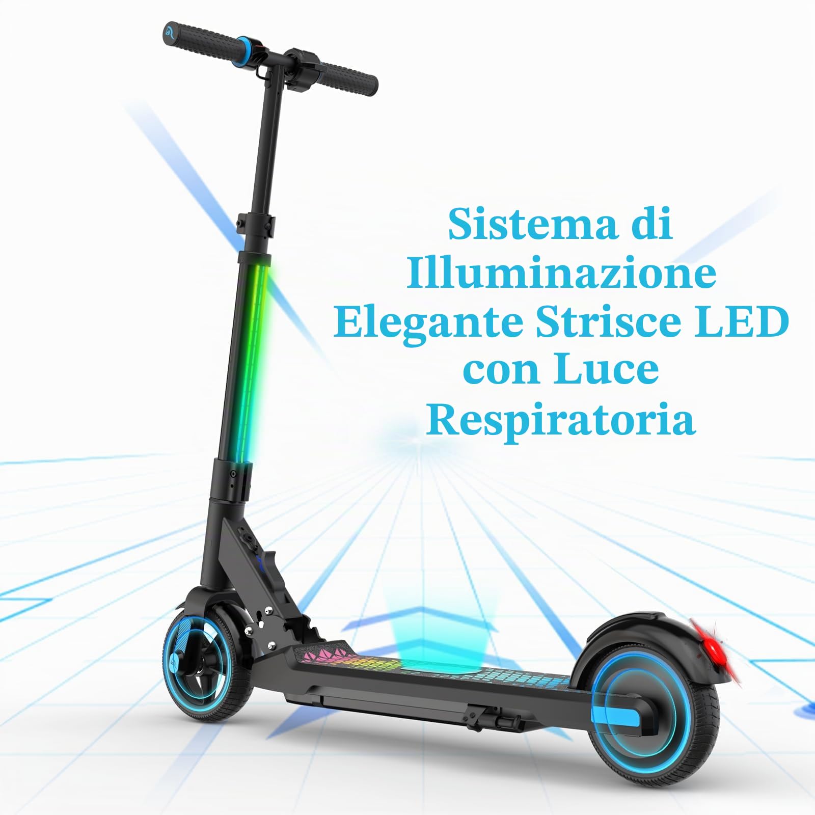 Monopattino Elettrico per Bambini dai 6 ai 12 Anni | E-Scooter Pieghevole con Display LED e Luci LED Colorate | Leggero e Altezza Regolabile da 76 a 96 cm | Ruote da 6,5"