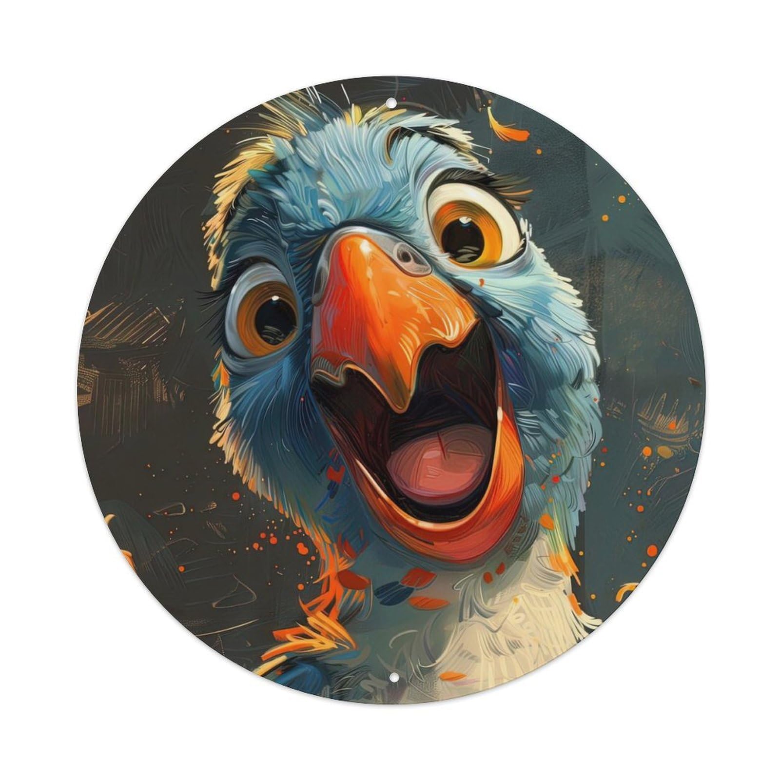 Animal Poster Cartoon Style Parrot Vintage Metal Tin Sign Plaque Wall Decor for Cafe, Club, Garden Round Metal Poster 8x8Inch