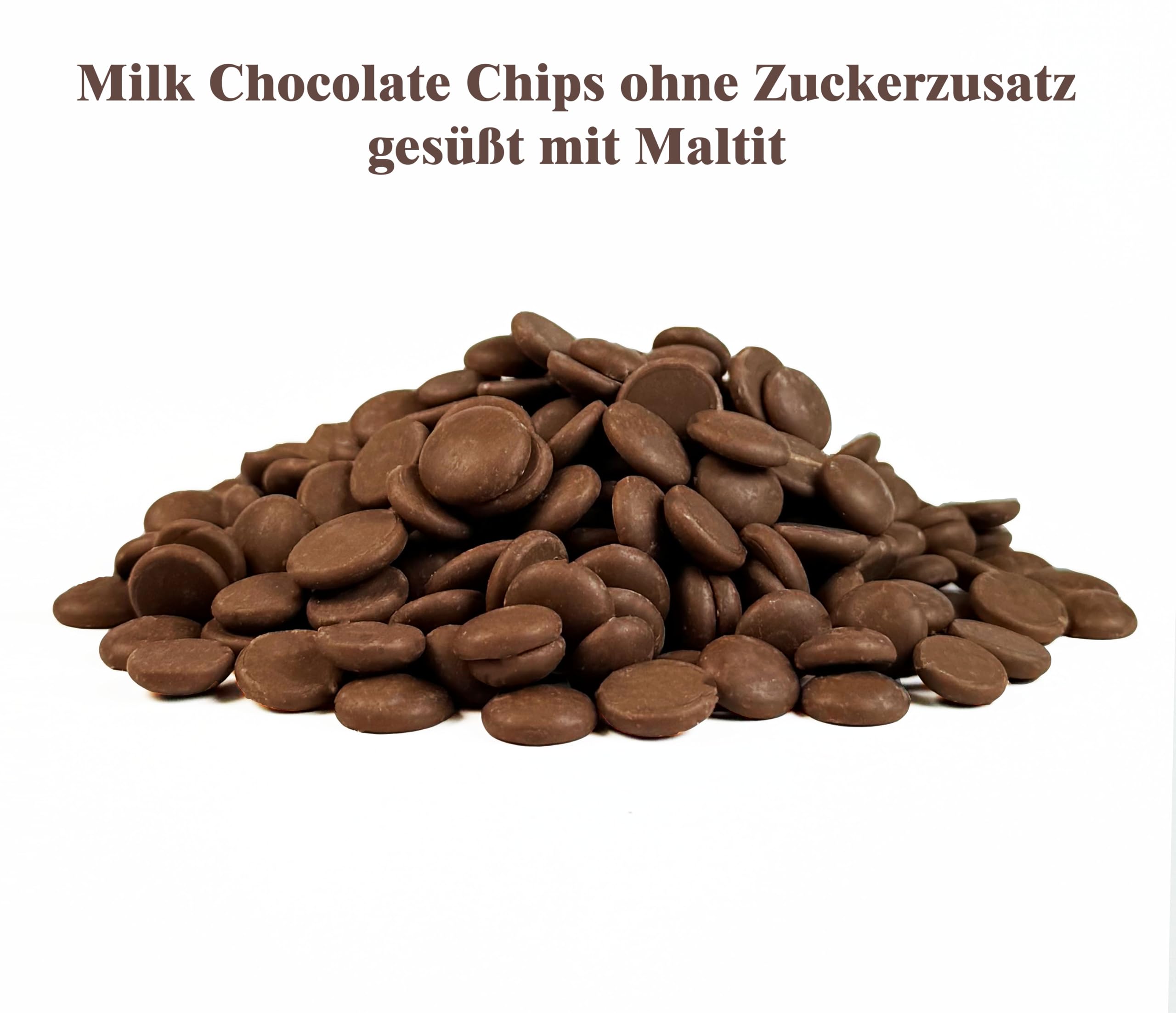 CHOCO SECRETS Vollmilch Schokodrops ohne Zuckerzusatz 600g - Milk Chocolate Chips, gesüßt mit Maltit - Vollmilch-Schokoladen-Drops zum Backen, Naschen und für Desserts