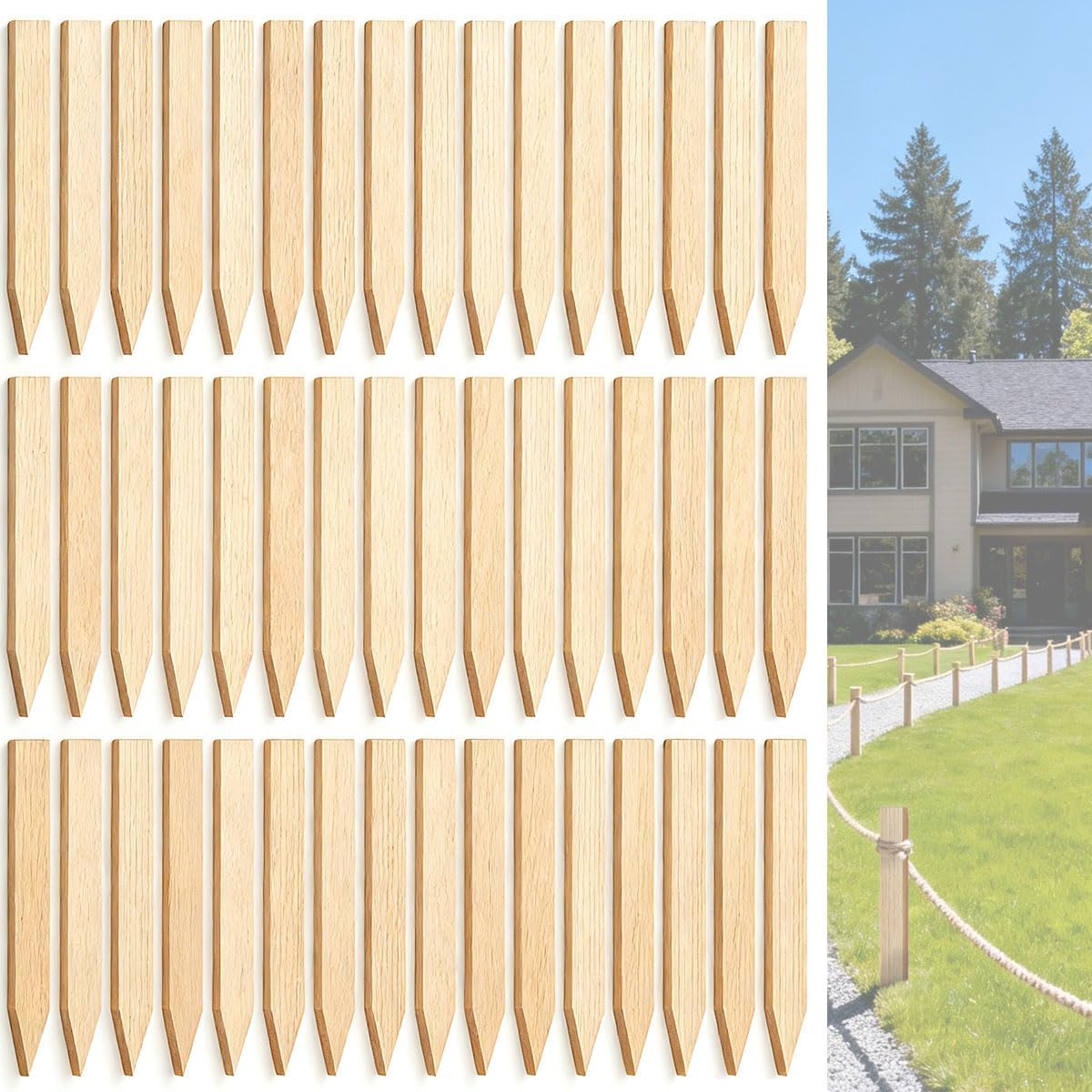 48pcs Wooden Survey Stake 18 Inch Wooden Garden Stakes for Measuring Sign Posts Stakes for Outdoor Decorations for Plant Support Farms Gardens Borders and Baselines Silt Fence