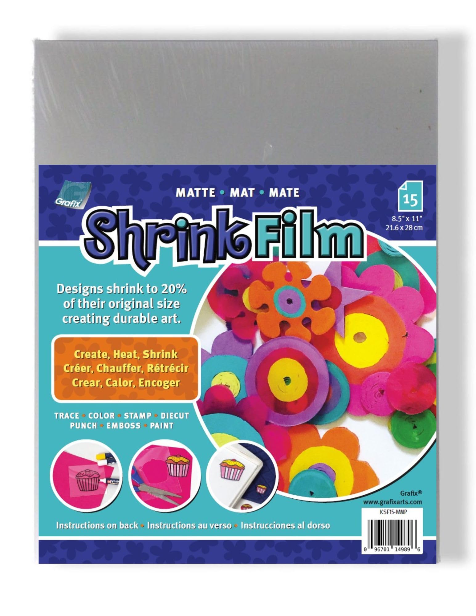 Grafix Shrink Film, Matte Translucent, 8.5 x 11 in, Pack of 15