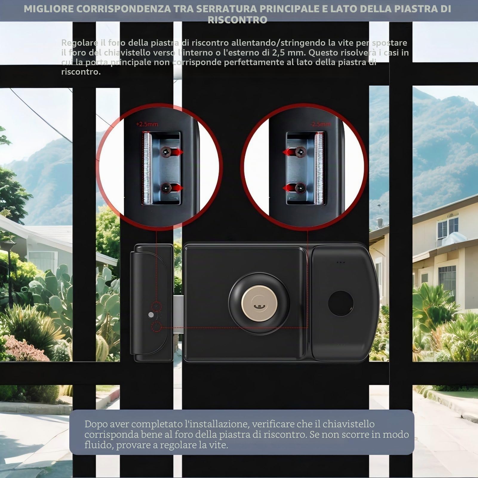 Serratura Smart da Esterno Impermeabile IP66 - Accesso con Impronta Digitale e Tessera su Entrambi i Lati - 5-in-1 con WiFi per Cancelli da Giardino (Nero)