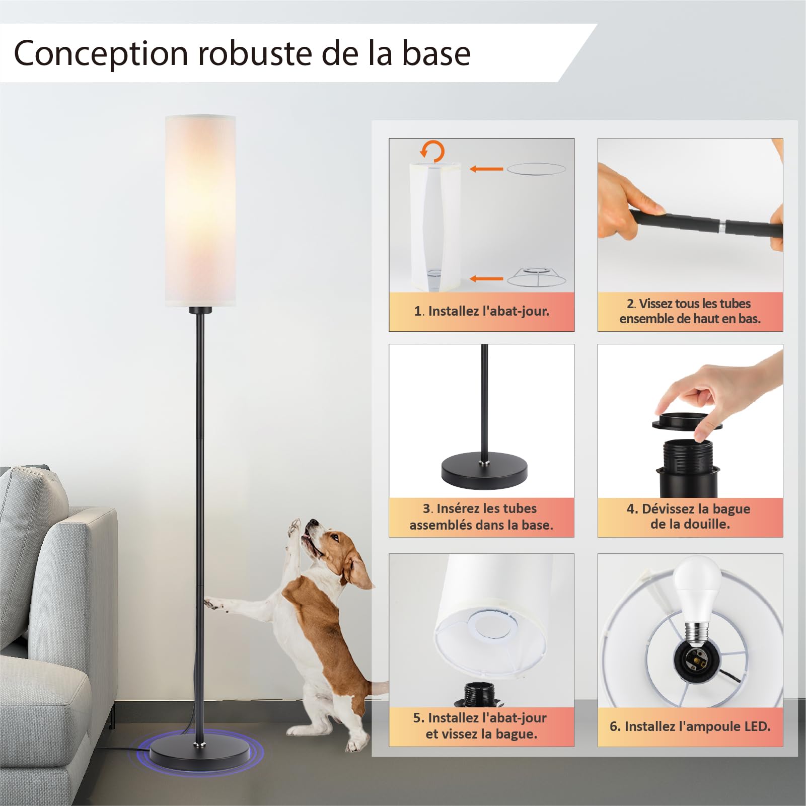 Lampadaire Sur Pied Salon avec télécommande, Températures de Couleur Réglable, Ampoule LED 9 W incluse, Lampe de Lecture Blanc Moderne, Lampes de Chevet pour Chambre à Coucher, Salon, Bureau