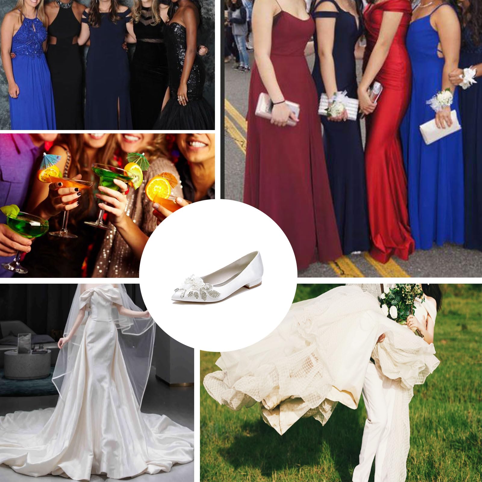 Scarpe col Tacco Basse Donna a Punta Decollete a Punta Chiusa Strass Fiore Sandali con Raso da Sposa per Affari e Lavoro