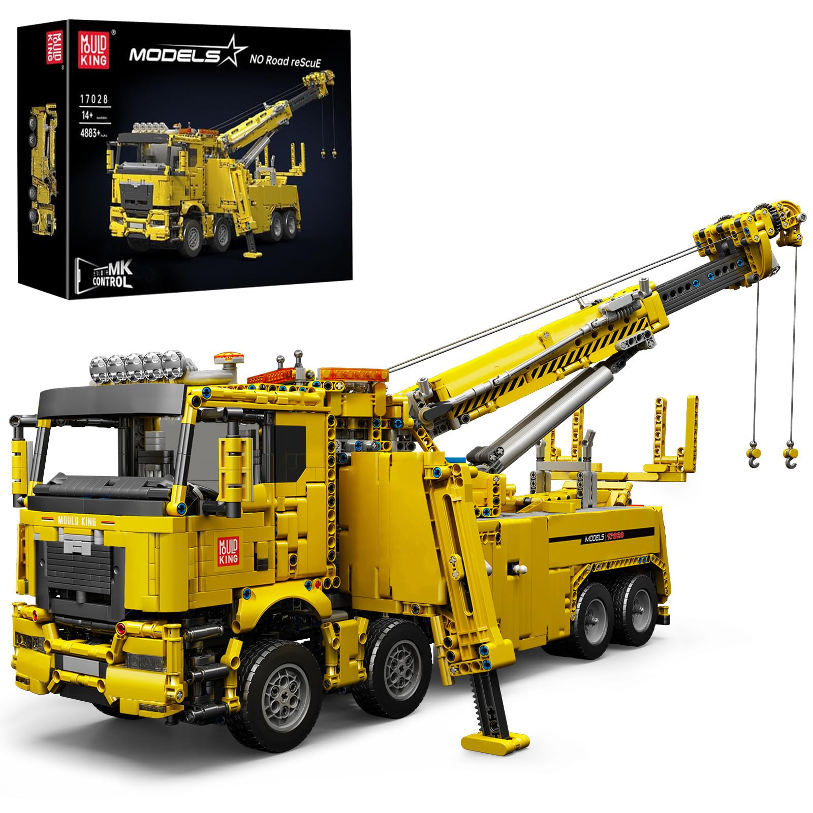 Mould King 17028 Technik Schwerlast-Abschleppwagen, APP Fernbedienung High-Tech Kranwagen Modell mit 7 Motoren Spielzeug Set (4883PCS)