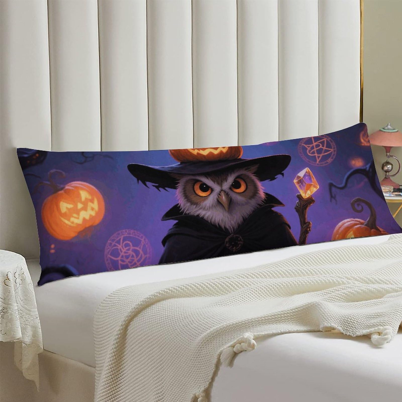 Body Pillow Cover 20x54 Long Pillow Case with Invisible Zipper Breathable Microfiber Halloween Owl Pumpkin Pillowcase Soft Cozy Protector for Bedroom Couch Sofa Bed Home Decor All Seasons