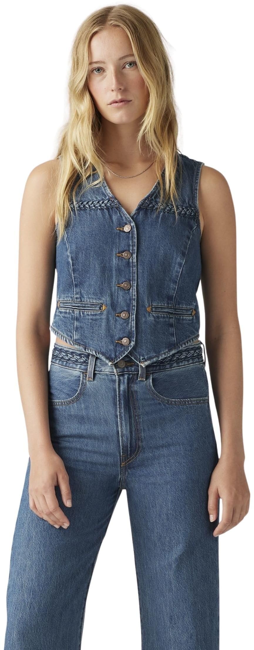 Levi's Donna Gilet in Jeans Braided in Cotone, Standard Fit