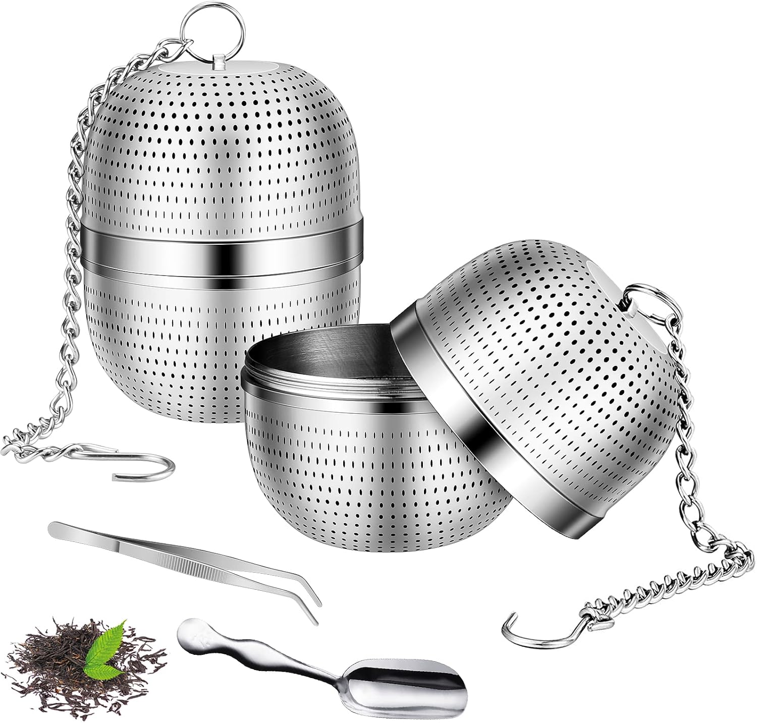 Yotako 2Pcs Tea Strainer, Tea Infuser Set with Tweezers Tea Spoon