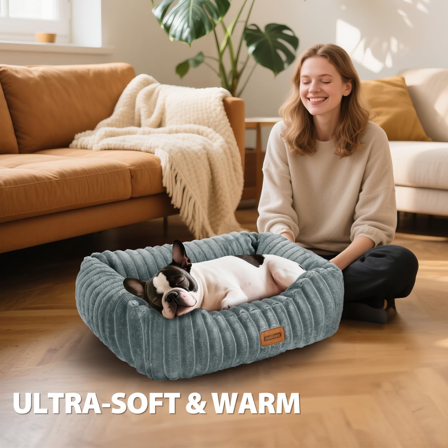 Nobleza Cama para Perro Mediano, Cama de Perro Lavable, 65x55x20cm para Perros con Suave Relleno de Esponja, Fondo Antideslizante, Funda Extraíble, Gris
