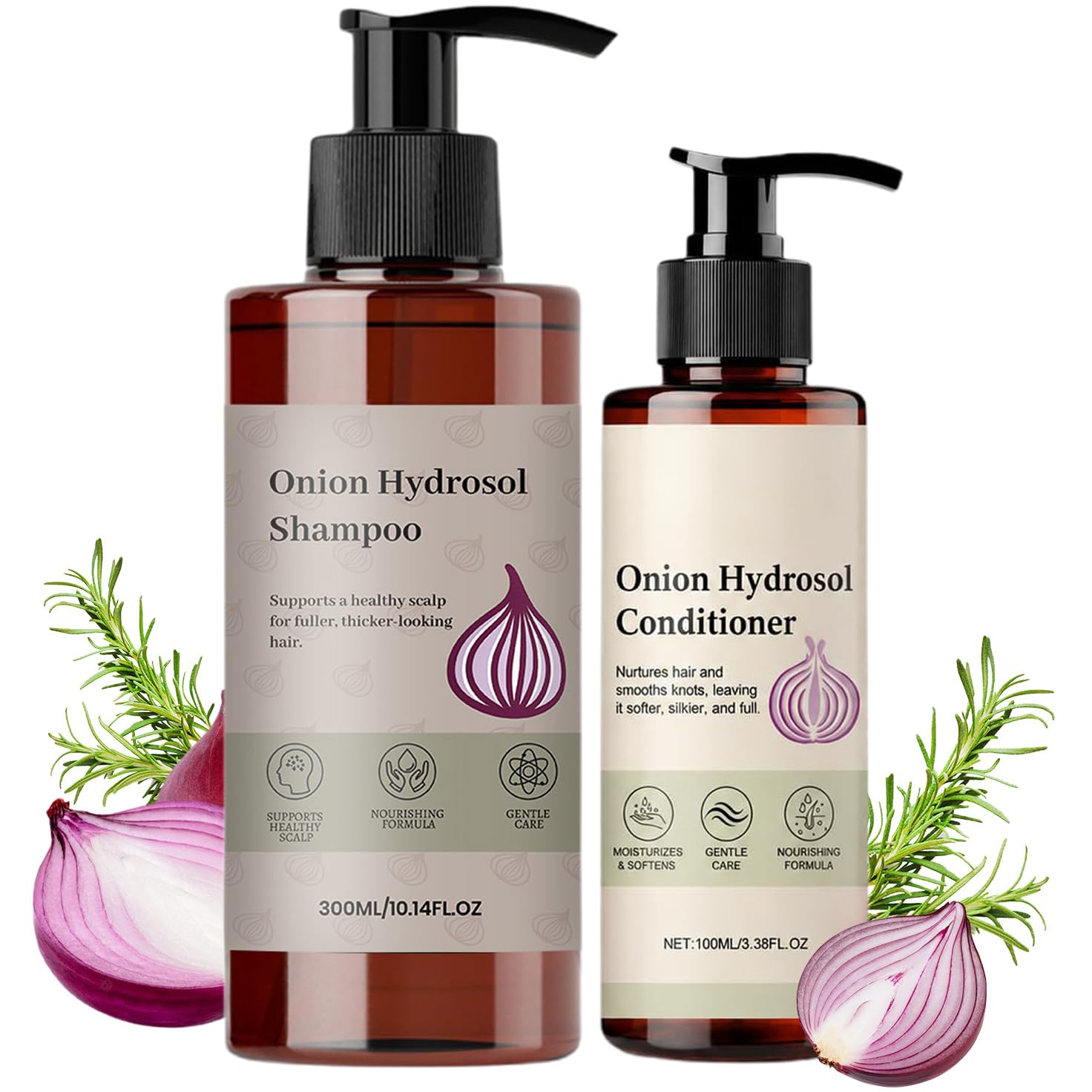 Based Supplies Onion Hydrosol Shampoo and Conditioner Set with Rosemary and Biotin, Hair Care Duo for Stronger, Fuller-Looking Hair