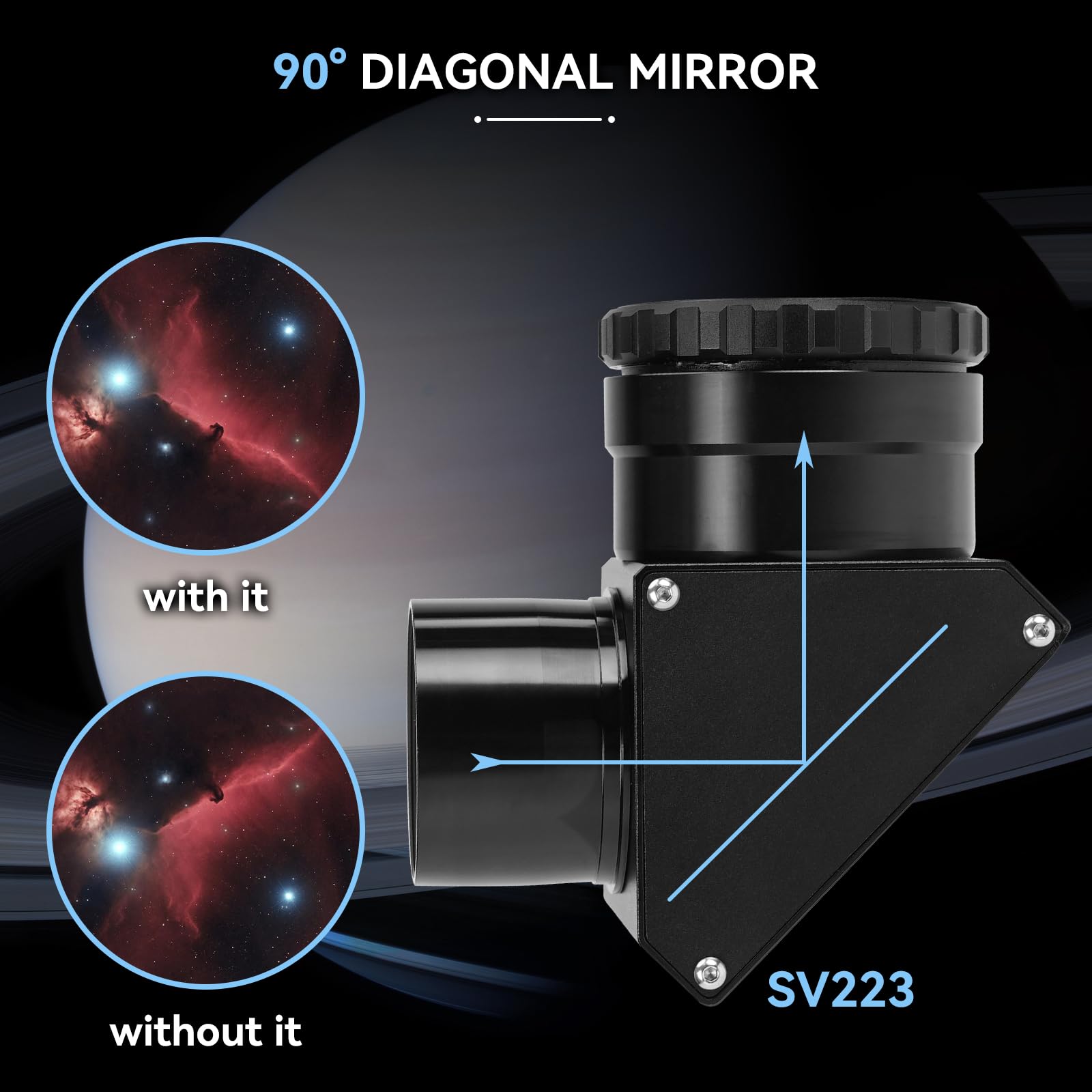 Svbony SV223 Diagonal Mirror, 2" 90° Przekątna Gwiazdy z Adapterem 1.25" i Materiałem z Włókna Węglowego, 99% Współczynnik Odbicia Lustro Zenitowe dla Planetarnego Obrazu Głębokiego Nieba