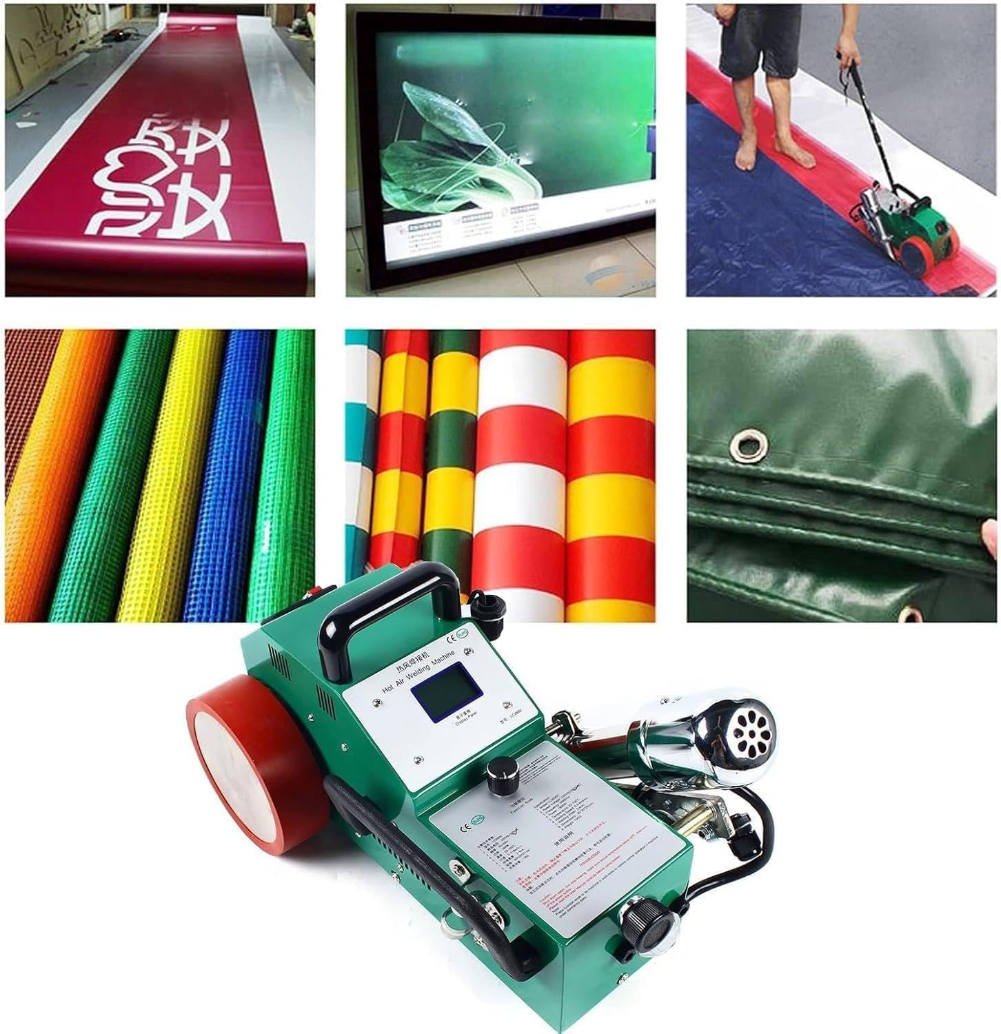 PVC-Bannerschweißgerät, Heißluft-Kunststoffschweißgerät, 20-680℃ Digitale Temperaturregelung, Infrarot-Positionierung, für Plane, Werbetuch, Stoff, Lightbox Tuch