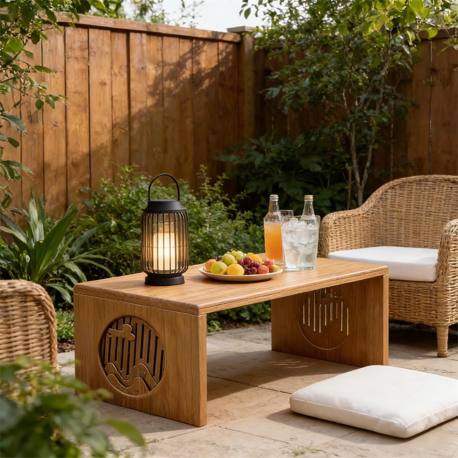 Table de salon et sol en bambou pour vos repas de détente sur tatami