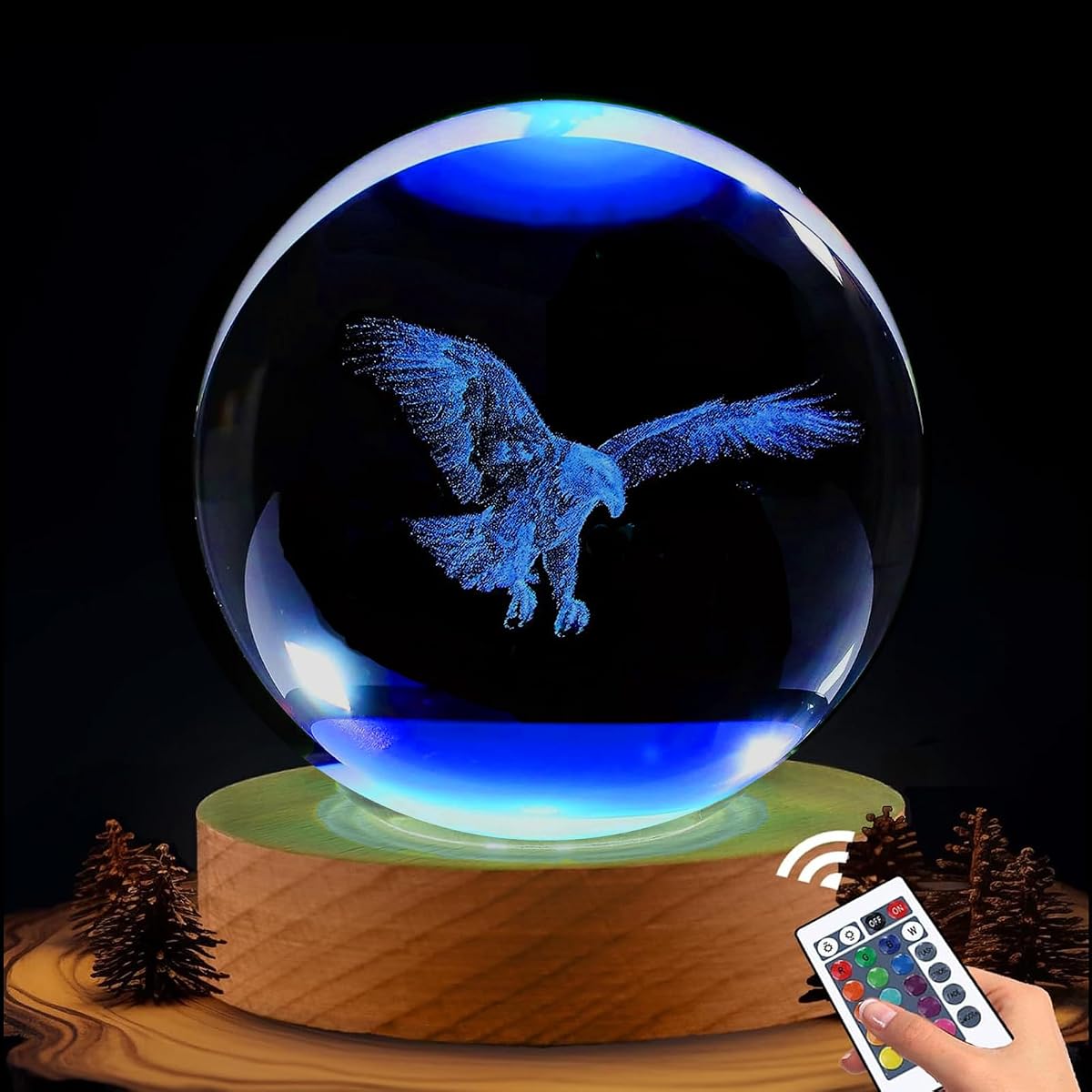 Shellvcase Eagle Gifts For Men, 3.15In 3D Eagle Crystal Ball Lamp With Remote