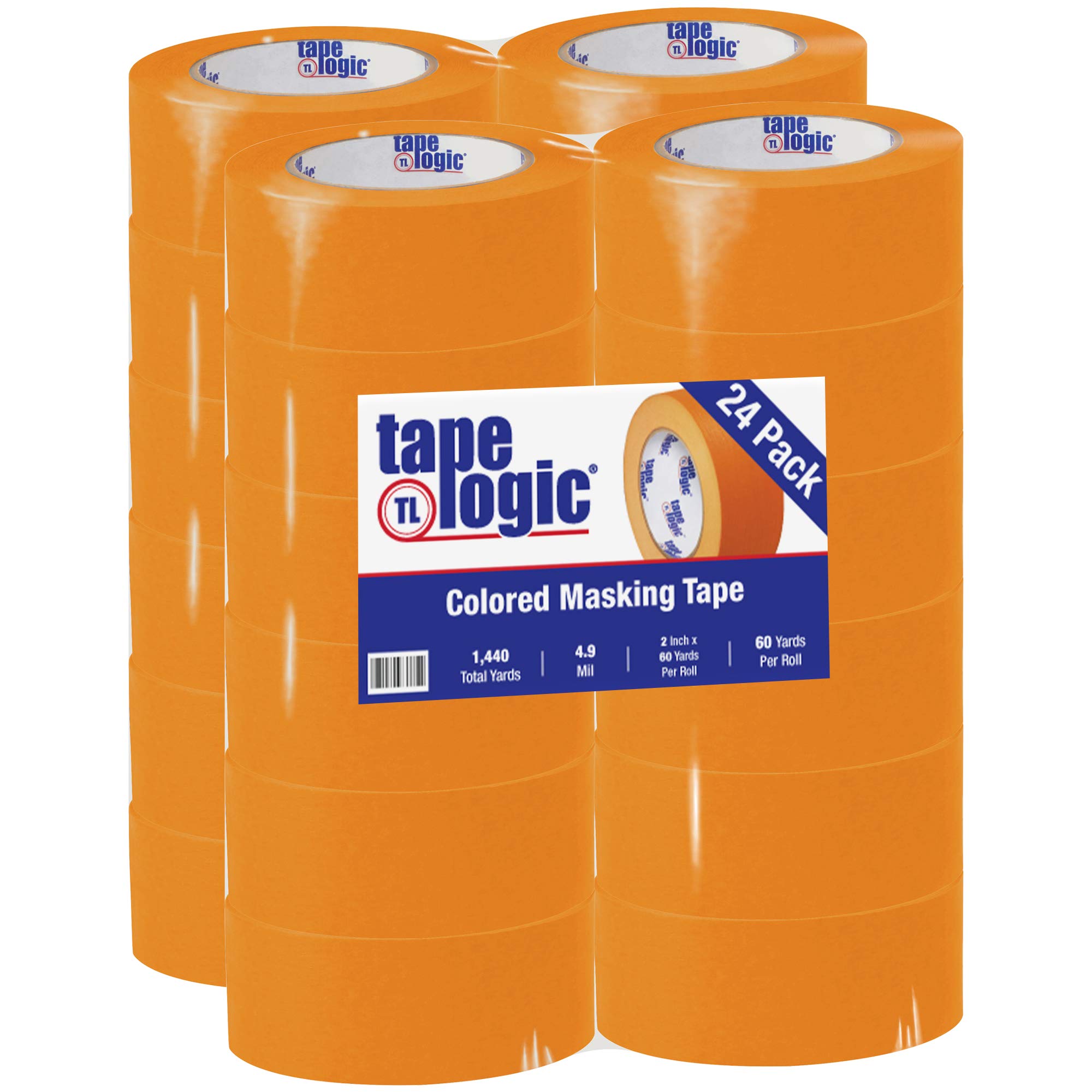 (24 Pack General Purpose Colored Masking Tape by Tape Logic – 2 Inch x 60 yds. (Pack of 24), Orange, Model TLT937003D